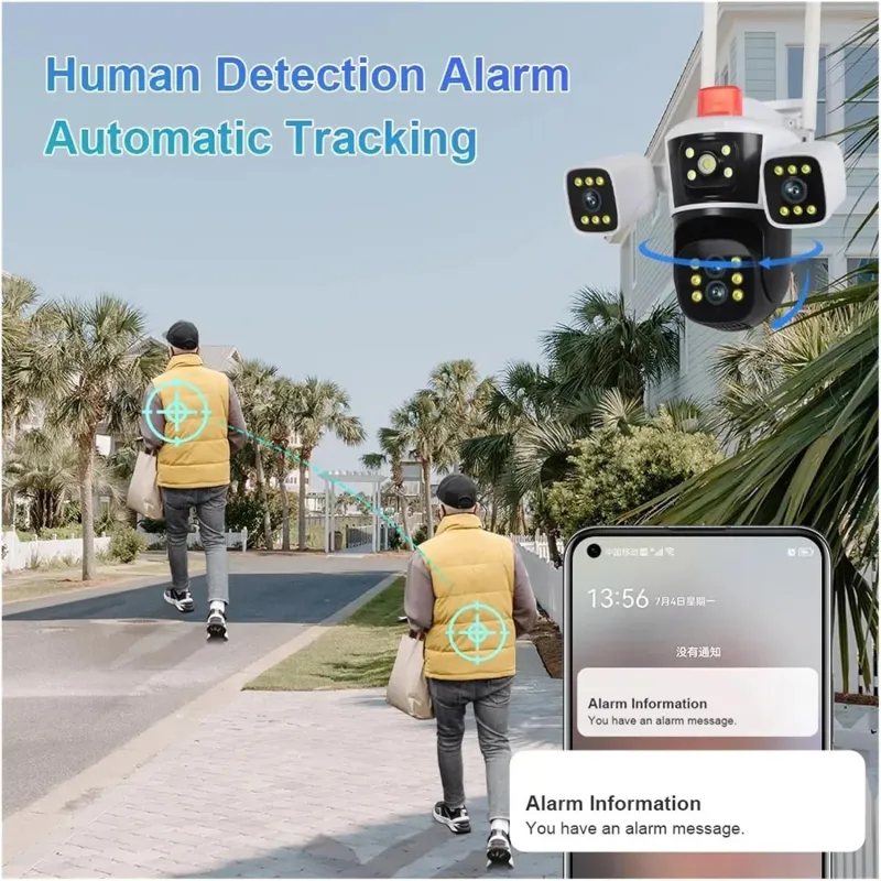 عرض قطعتين كاميرة مراقبة ب ثلاث عدسات 360 درجة تعمل بالطاقة الشمسية - مع ضمان عام