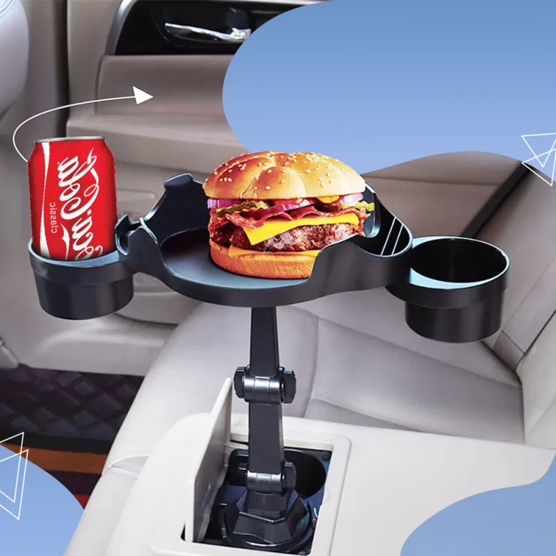 • Car Cup Holder Expander, Car Food Tray, 360° -  حامل أكواب للسيارة
