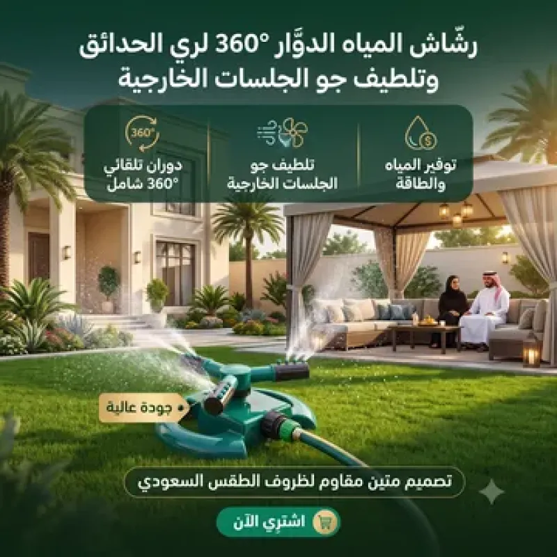 رشاش المياه الدوار 360° لري الحدائق وتلطيف جو الجلسات الخارجية